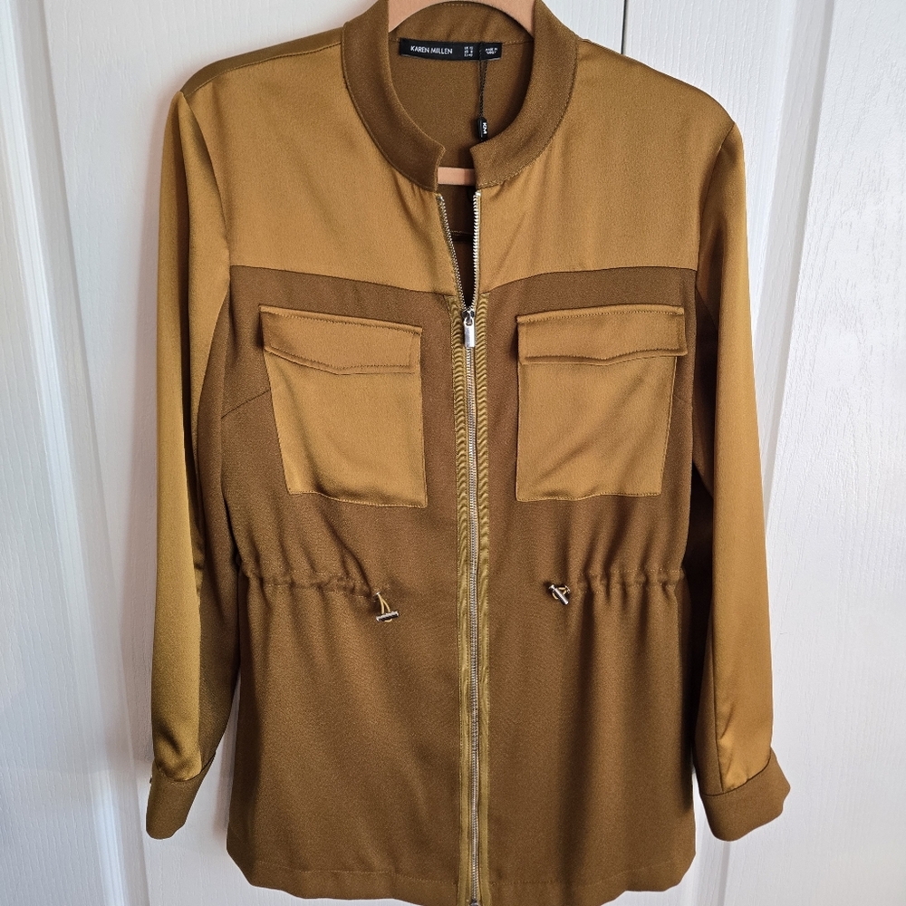 Karen Miller Olive/Brown/Gold Women's Sz:8 Shirt-Jacket Casual Mobwife Office